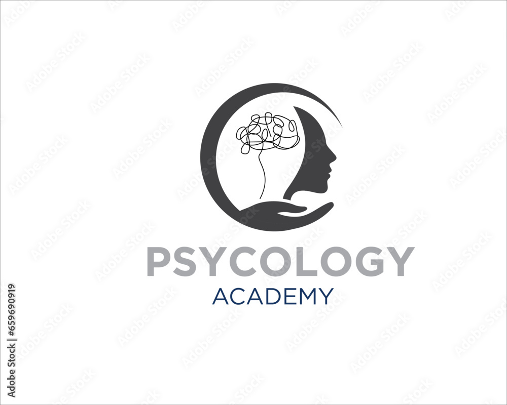 psychology care logo designs with head and hand figure logo - obrazy, fototapety, plakaty 