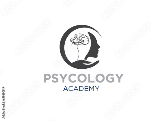 psychology care logo designs with head and hand figure logo