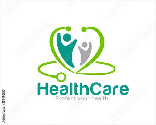 stethoscope love health care logo designs simple for medical service