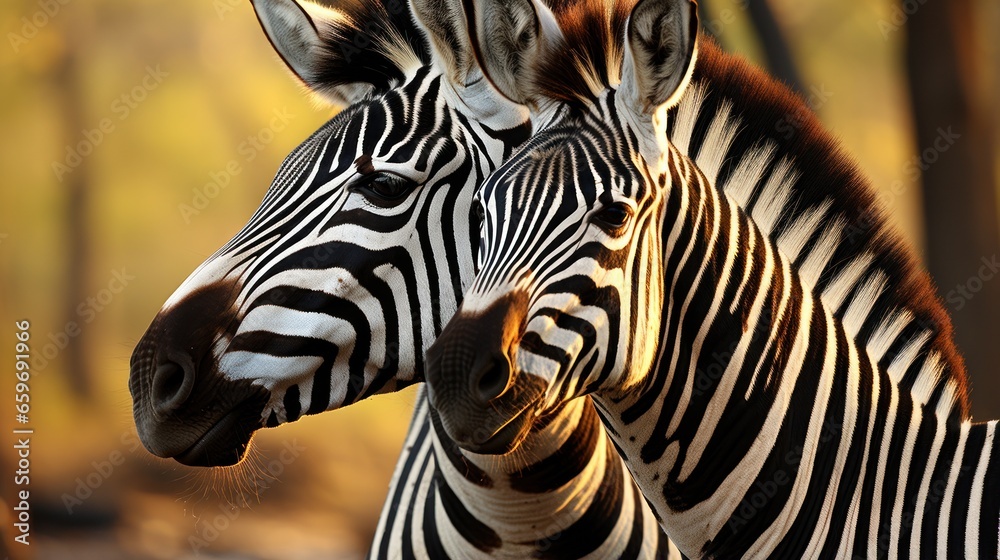 Naklejka premium A zebra pair grooming each other coats photo.UHD wallpaper