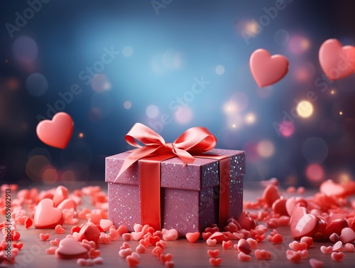 Valentine's day background with hearts and gift box, happy Valentine day , Generative Ai  © Amir