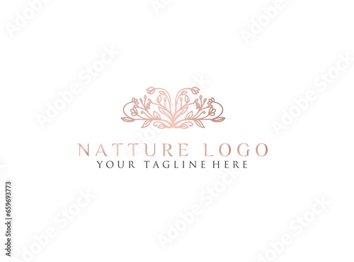 Vector hand drawing linear set of botanical icons and emblems. Design logos with typography for essential oils. Natural cosmetic products