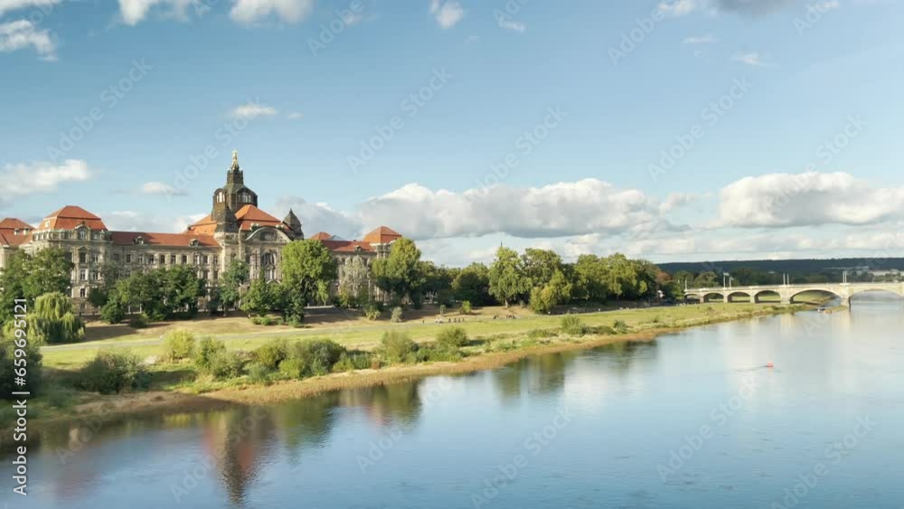 Time-lapse with a view of State Government of Saxony and Albert bridge in Dresden city Time-lapse with a view of State Government of Saxony and Albert bridge in Dresden city