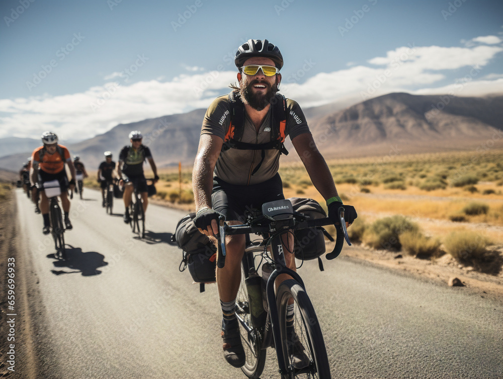 A group of cyclists starting their long-distance journey on bikes, captured in image 00016 02 rl. A group of cyclists starting their long-distance journey on bikes, captured in image 00016 02 rl.