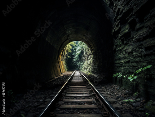 A mesmerizing view captures the mystique as a train tunnel entrance slowly fades away.