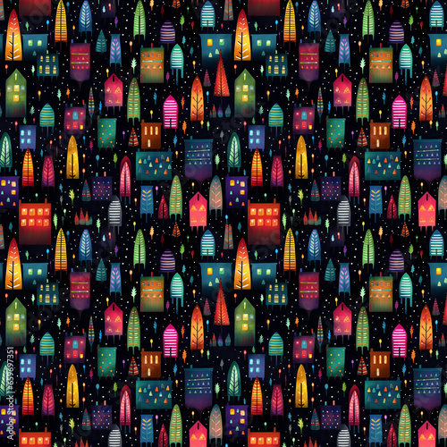 Christmas in the city at night pattern.