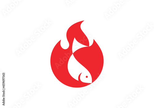 fish and fire logo. grill fish bbq food restaurant symbol vector design