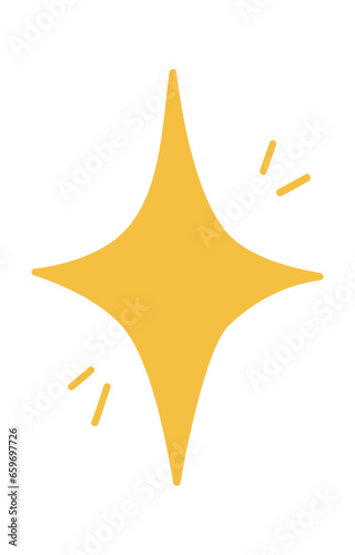 Simple four pointed yellow star with sparkling, diamond shape, vector