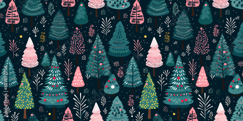 Bright Pink Christmas Tree pattern wide