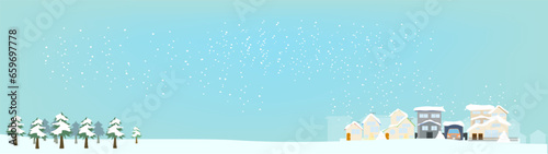 積雪・冬の背景横長ヘッダーイラスト