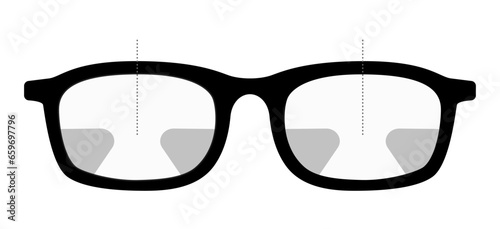Field of view Eye frame glasses diagram fashion accessory medical illustration. Sunglass front view style, flat rim spectacles eyeglasses with lens sketch style outline isolated on white