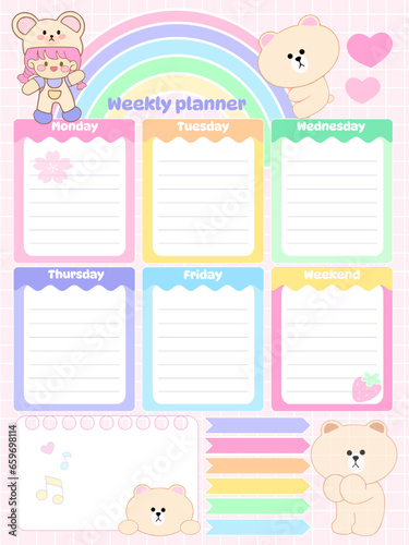 Chalkboard diary kids inspiration notebook elements sticker design personal template kawaii cartoon animal character on paper planner for school timetable notes 