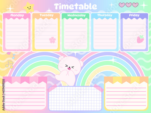 Timetable Chalkboard diary kids inspiration notebook elements sticker design personal template kawaii cartoon animal character on paper planner for school timetable notes 
