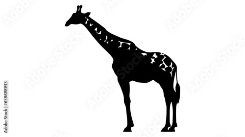 Silhouette of a giraffe isolated on white background