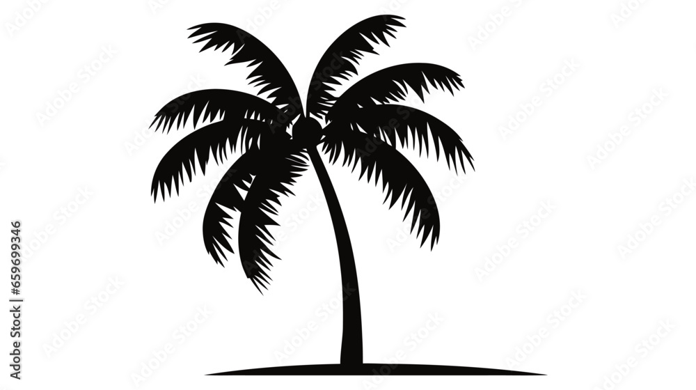 Black palm trees isolated on white background. Palm silhouettes.