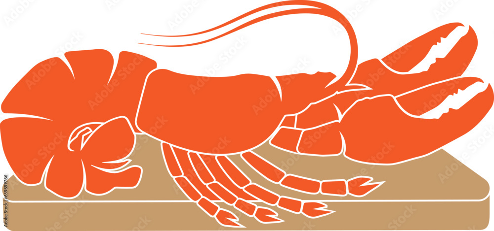 Cartoon Black and White Illustration Vector Of A Lobster Sitting On Top of A Chopping Board
