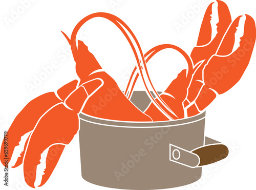 Cartoon Illustration Vector Of A Lobster in A Cooking Pot