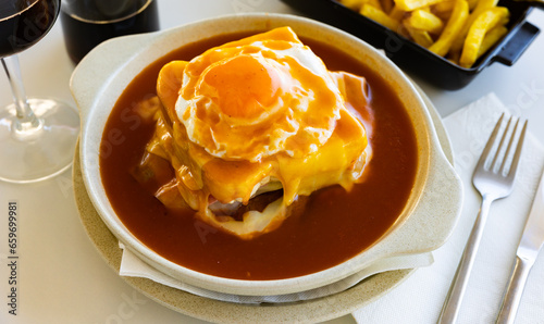 Obraz na plátne Francesinha - typical food from Porto. Portuguese cuisine