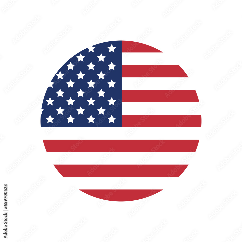 Obraz premium Vector flat round American USA flag isolated on white background