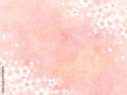ピンクの和紙の背景に桜の花をあしらった綺麗なフレームイラスト