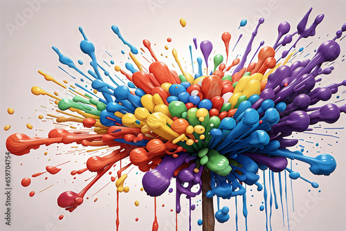 Creative digital picture of 3d liquid paint splash with colors and frozen moment created using ai technology