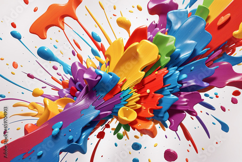 Creative digital picture of 3d liquid paint splash with colors and frozen moment created using ai technology