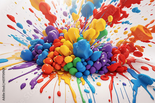 Creative digital picture of 3d liquid paint splash with colors and frozen moment created using ai technology