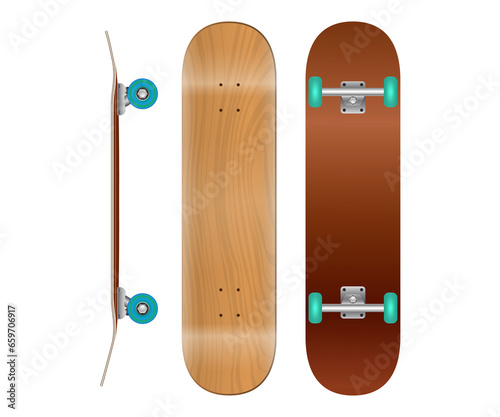 set of realistic skateboard deck template isolated. 3D Render