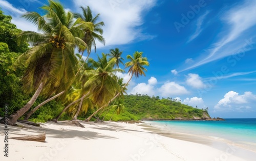 Stunning tropical island beach with palm trees