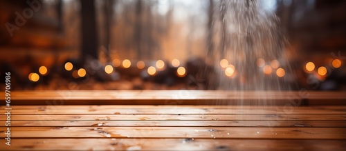 Sauna in the background with wooden blur