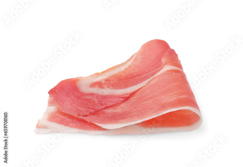 Slice of delicious jamon isolated on white