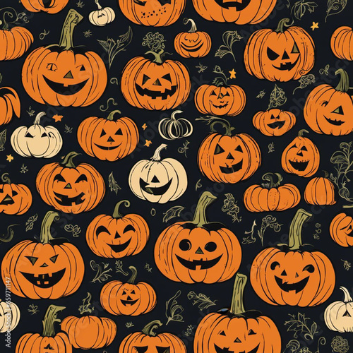 halloween seamless patterns with orange and yellow pumpkins