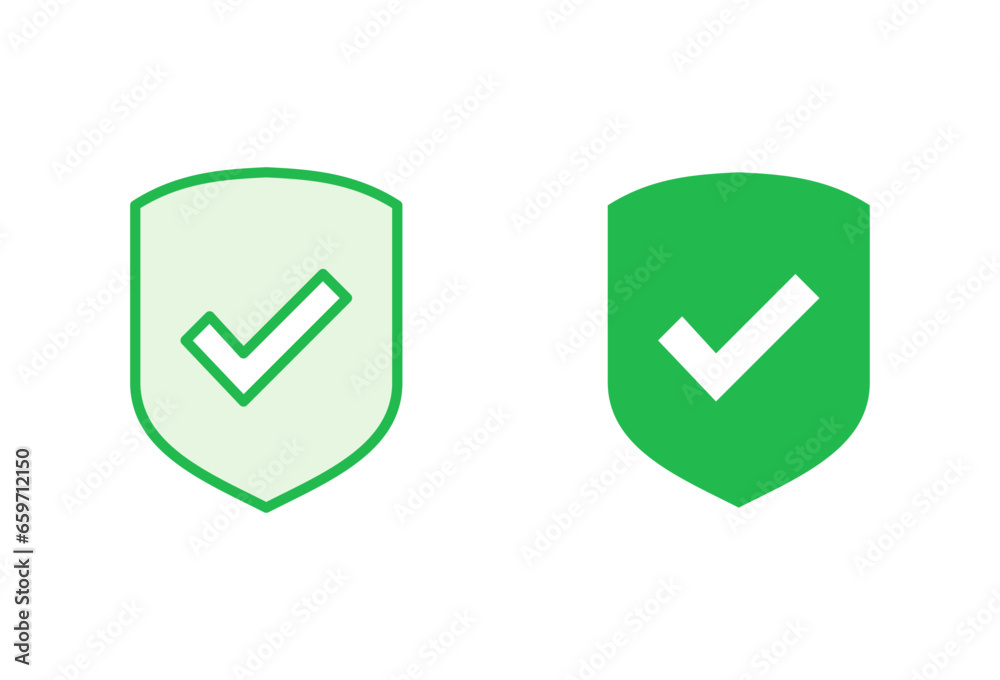 Shield check mark icon set. Protection approve sign. Safe icon vector Shield check mark icon set. Protection approve sign. Safe icon vector