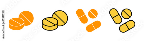 Pills icon set for web and mobile app. capsule icon. Drug sign and symbol