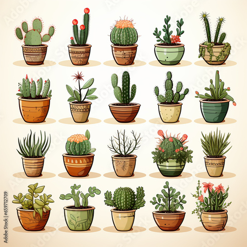 Obraz na płótnie set of cactus plants in pots w salonie