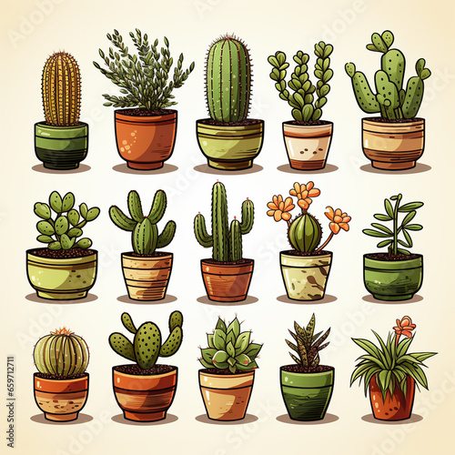 Obraz na płótnie set of cactus plants in pots w salonie