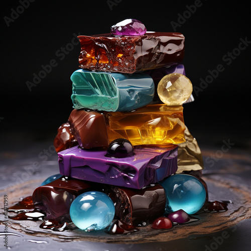 pile of chocolate pieces in different colours, with a variety of flavours