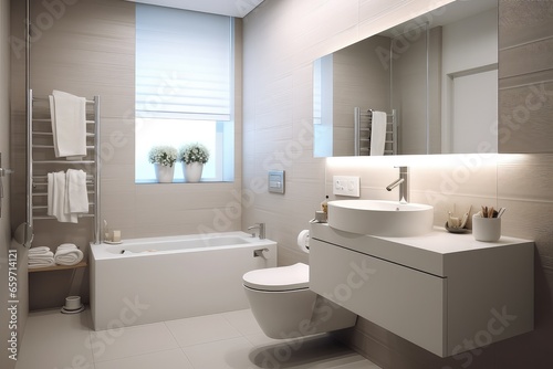 Interior of modern bathroom with toilet bowl white modern style