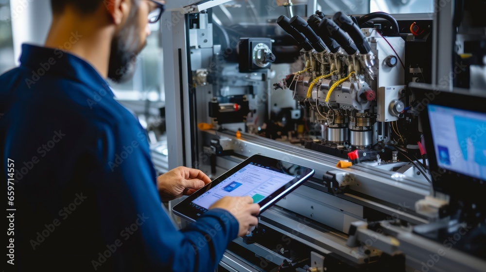 Technicians Operating Machinery with Tablets Represent the Integration of Digital Technology in Modern Manufacturing Technicians Operating Machinery with Tablets Represent the Integration of Digital Technology in Modern Manufacturing