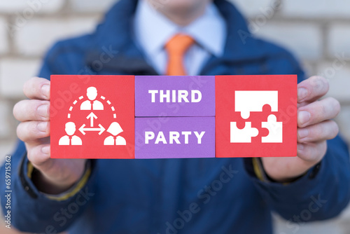 Third party business concept. Conflict assistance and negotiation management with third party help. Concept of mediation as relationship crisis psychologist support. Communication problem solution.