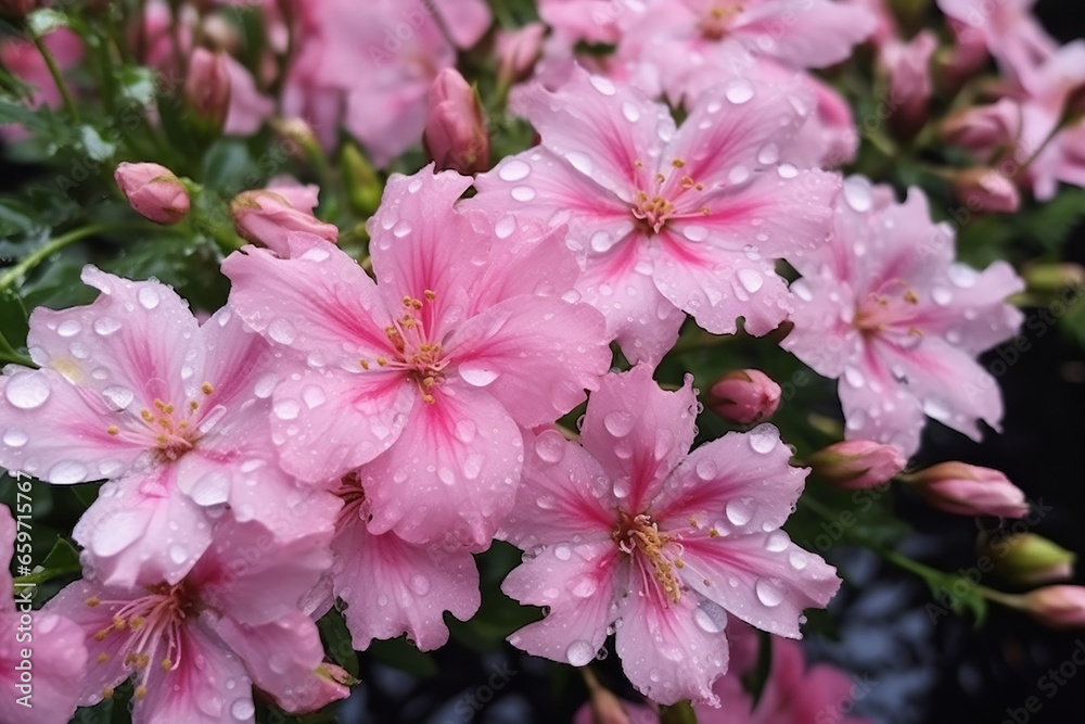 Fresh Flowers with Water Drops on Pink Petals After the Rain - Created with Generative AI Tools Fresh Flowers with Water Drops on Pink Petals After the Rain - Created with Generative AI Tools