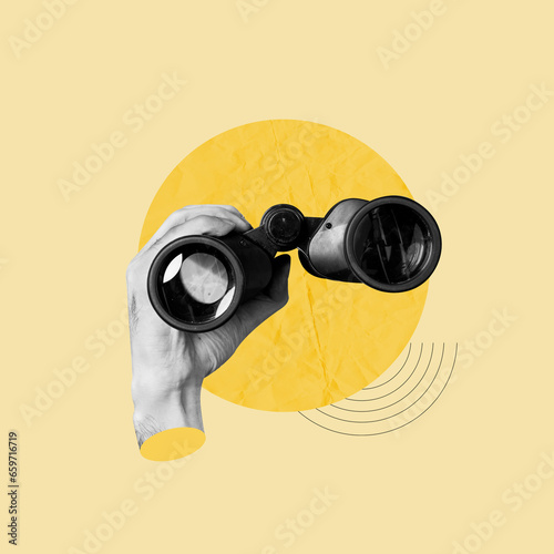 Cuadro en lienzo holding binoculars, Binoculars, Discovery, Telescope, Hand, concepts, People, Gr