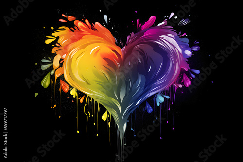 Abstract colorful heart shape splash on black background © Ayrum.Design