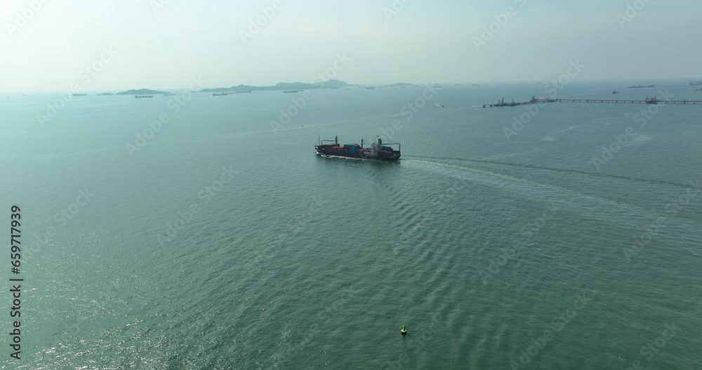 logistic cargo container ship sailing in sea to import export goods and distributing products to dealer and consumers across worldwide, by container ship Transport business service.4k video view logistic cargo container ship sailing in sea to import export goods and distributing products to dealer and consumers across worldwide, by container ship Transport business service.4k video view