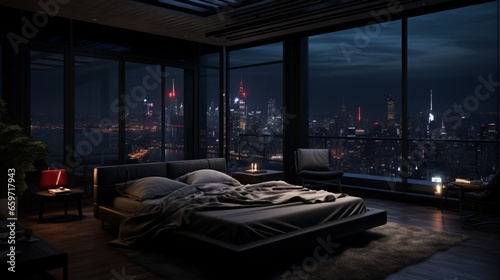 bedroom at night generated by AI