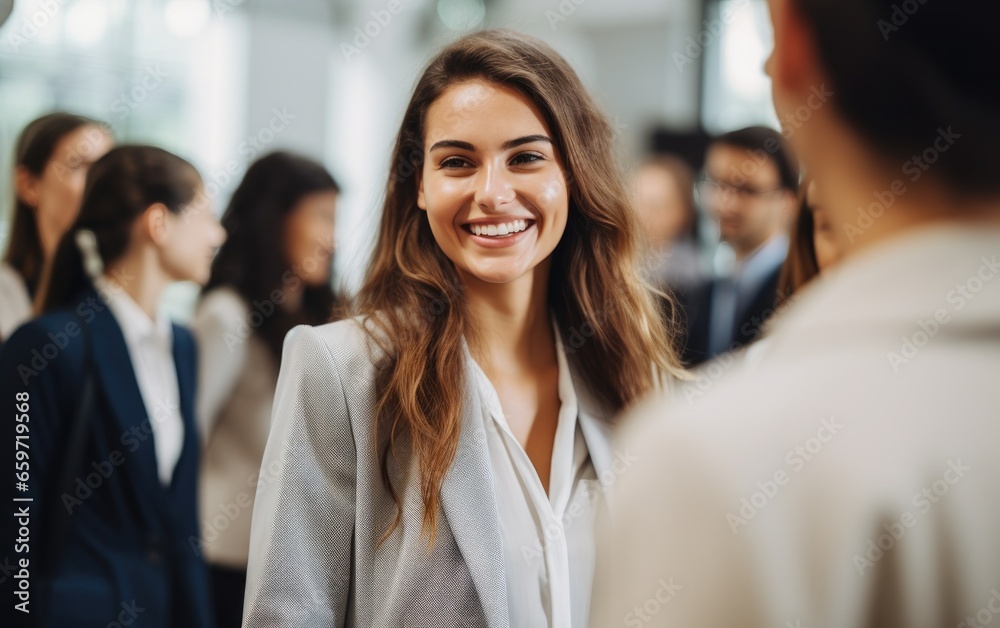 Mixed skin staff smiling greeting a guest in a white office Mixed skin staff smiling greeting a guest in a white office