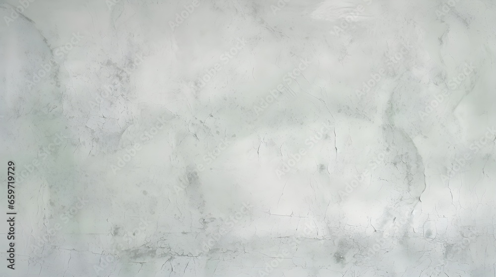 Painted old concrete wall with plaster, Light pale gray green uneven texture. Rough surface background for design, Sage green color. Grunge, texture
