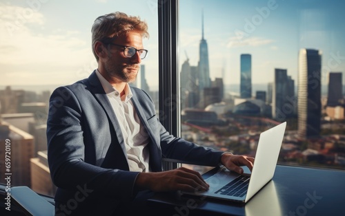 Successful startup CEO sitt...