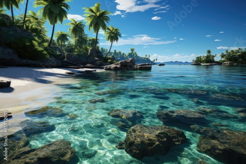 Coastal Paradise, Tropical island with white sand and crystal blue sea water
