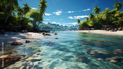 Coastal Paradise, Tropical island with white sand and crystal blue sea water © Pinky Beauty Art